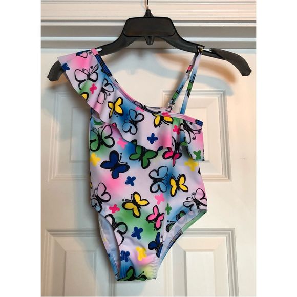BEAUTY U - Girls Sz 5 - 6 Off-the-Shoulder Butterfly Swimsuit - Picture 1 of 10